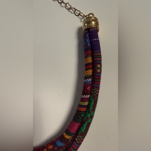 Boho Turquoise Cross Necklace | Colorful Fabric Cord Statement Necklace - Picture 6 of 9